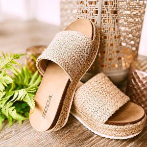 Raffia Espadrille Platform Wedge Heel Sandal